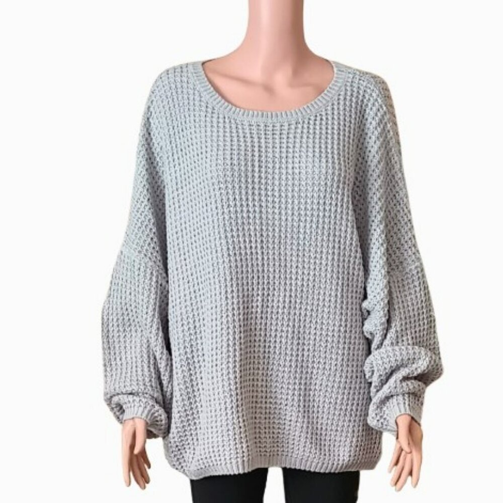 Francesca's Grey Cable Knit Sweater XL Women's Oversize Dolman Sleeve